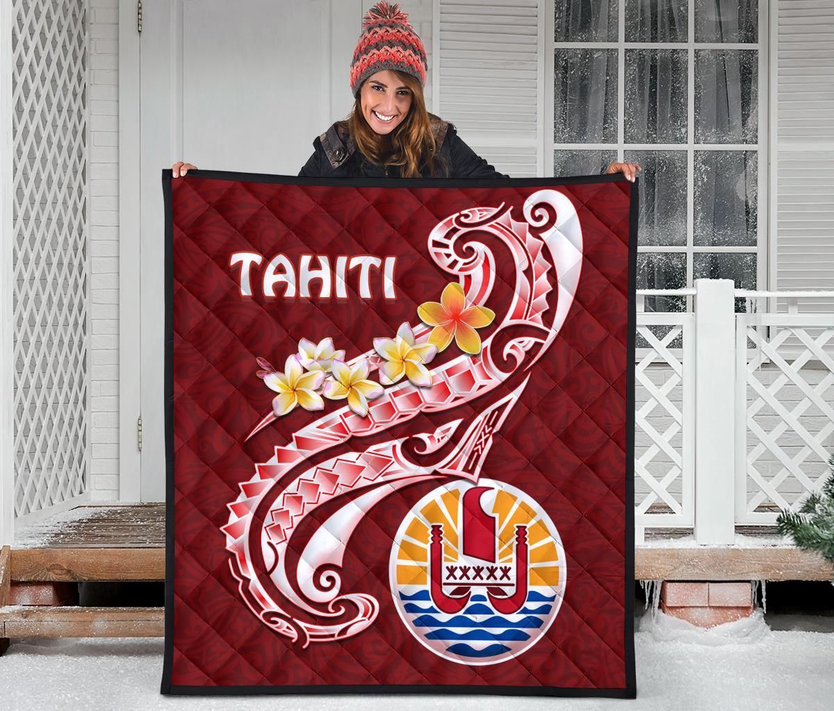 Tahiti Premium Quilt - Tahiti Seal Polynesian Patterns Plumeria