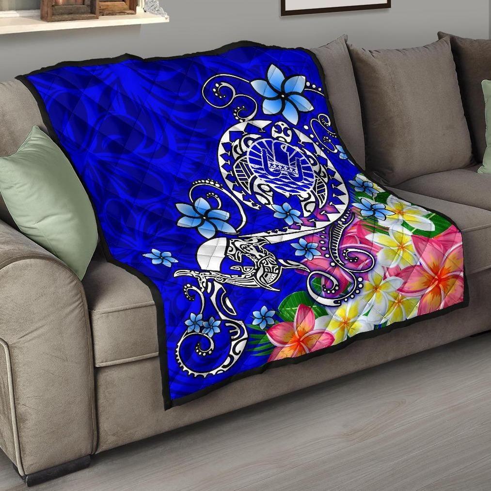 Tahiti Premium Quilt - Turtle Plumeria (Blue)