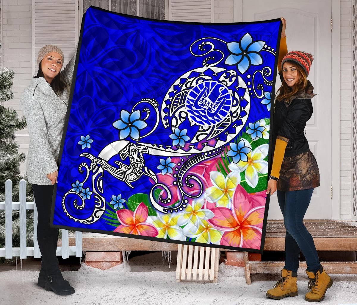 Tahiti Premium Quilt - Turtle Plumeria (Blue)