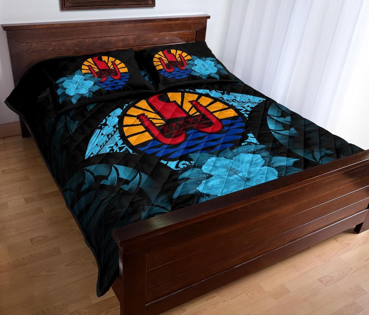 Tahiti Polynesian Quilt Bed Set Hibiscus Blue