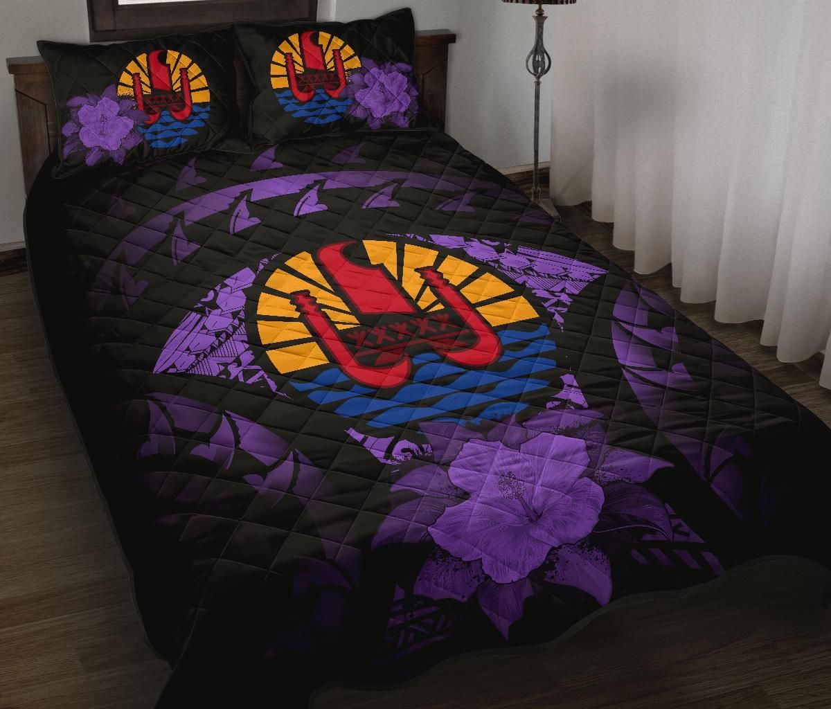 Tahiti Polynesian Quilt Bed Set Hibiscus Purple