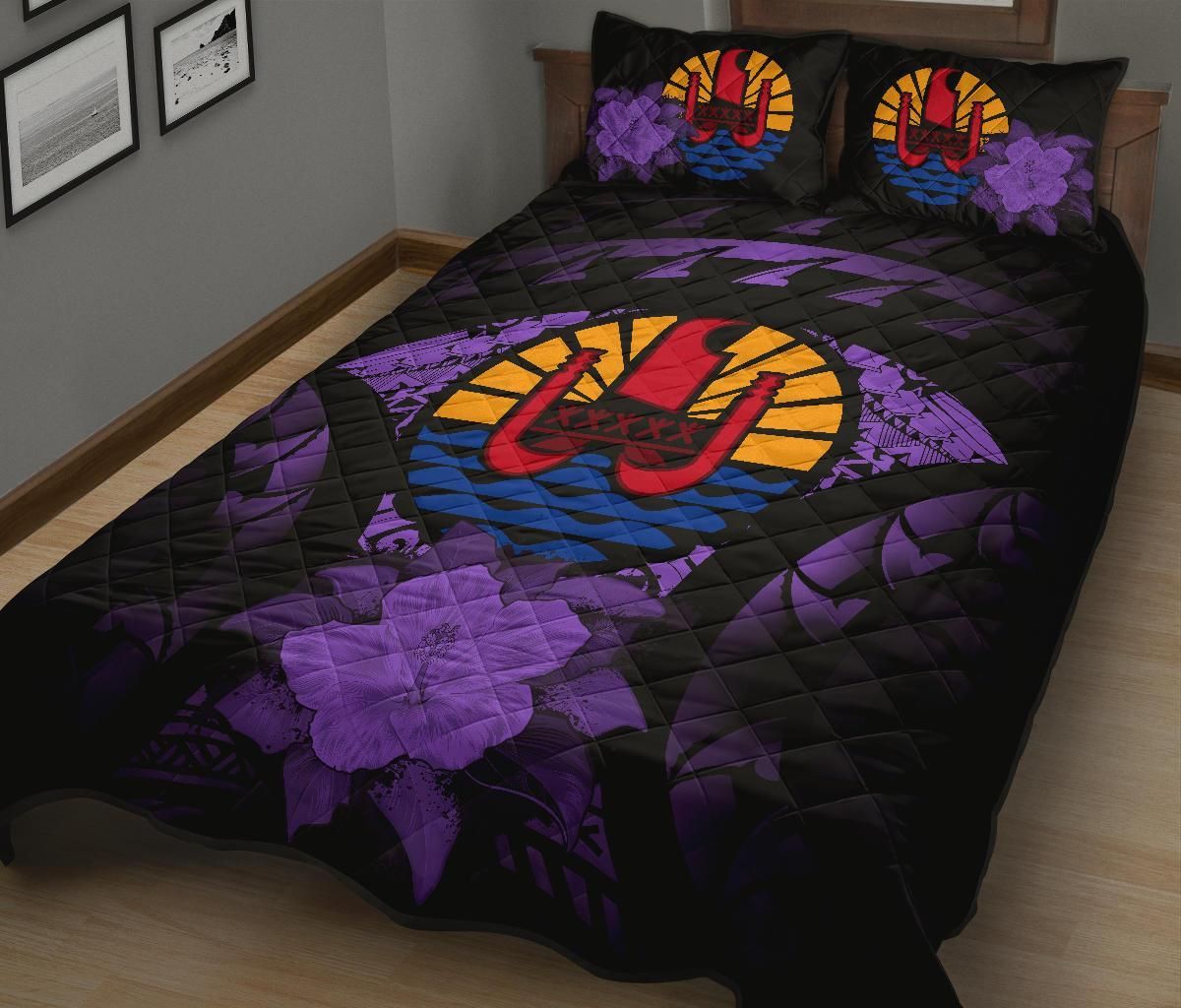 Tahiti Polynesian Quilt Bed Set Hibiscus Purple