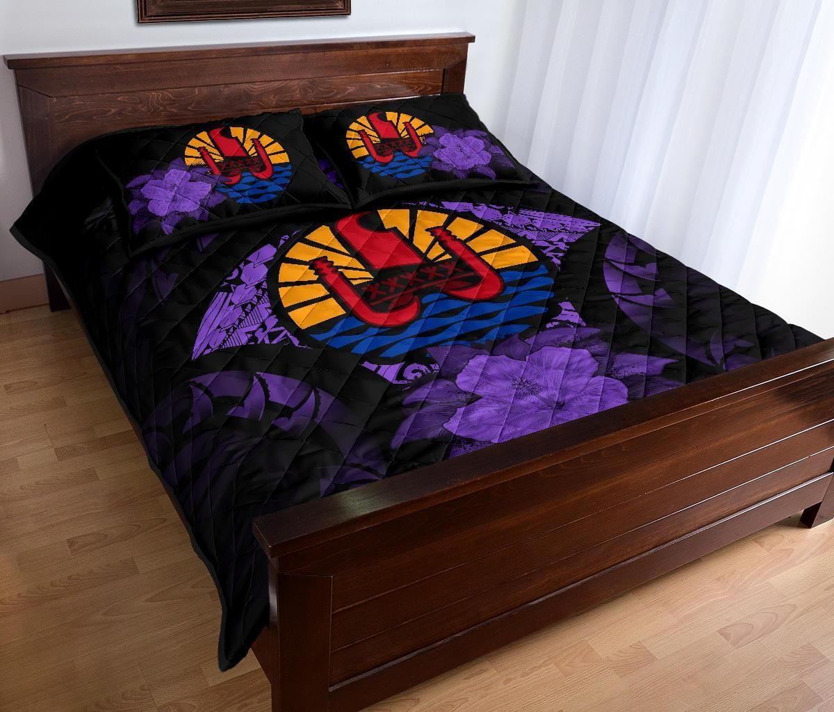 Tahiti Polynesian Quilt Bed Set Hibiscus Purple