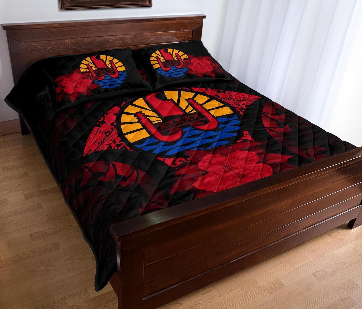 Tahiti Polynesian Quilt Bed Set Hibiscus Red