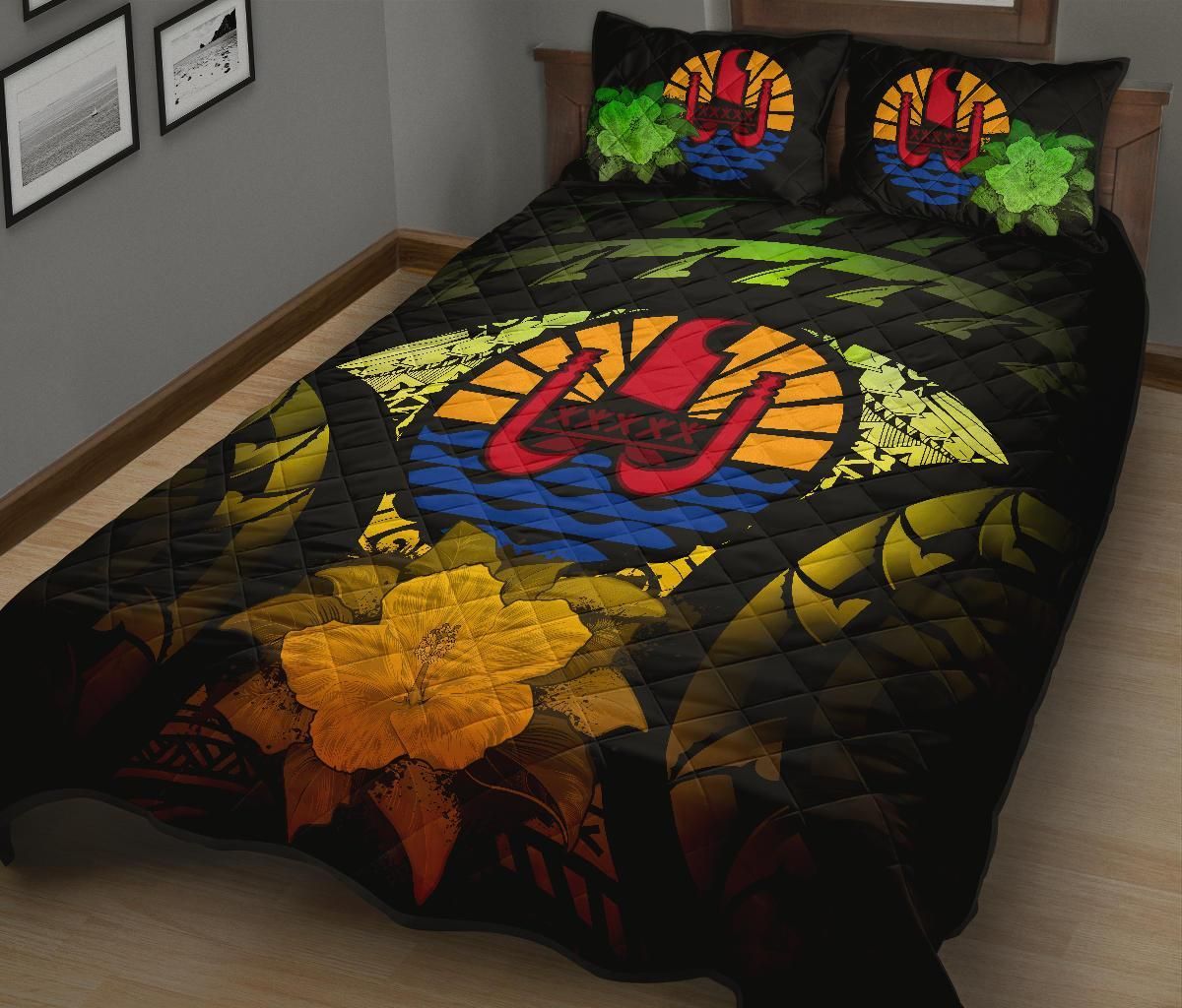 Tahiti Polynesian Quilt Bed Set Hibiscus Reggae