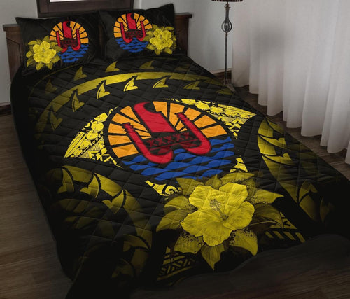 Tahiti Polynesian Quilt Bed Set Hibiscus Yellow