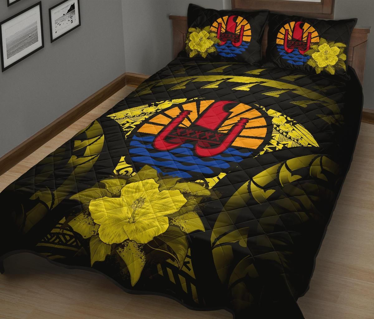 Tahiti Polynesian Quilt Bed Set Hibiscus Yellow