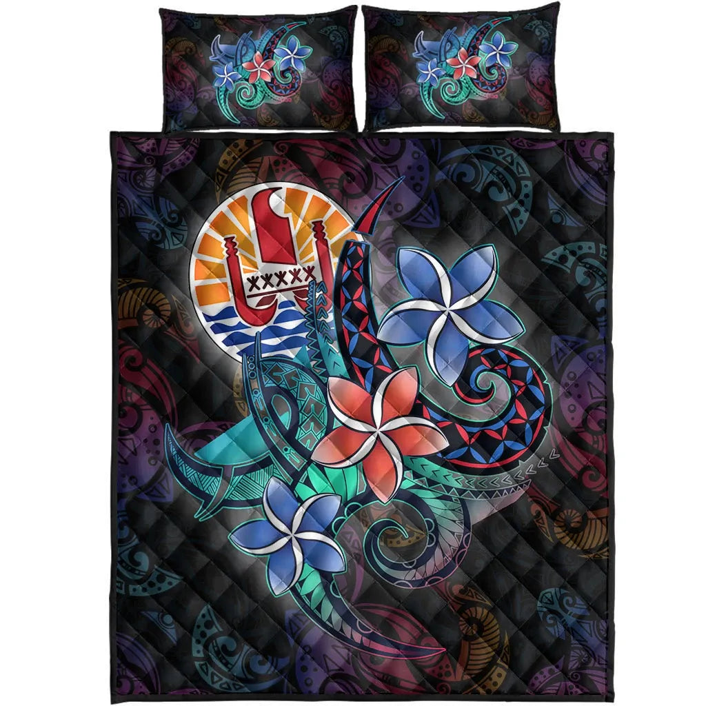 Tahiti Quilt Bed Set - Plumeria Flowers Style
