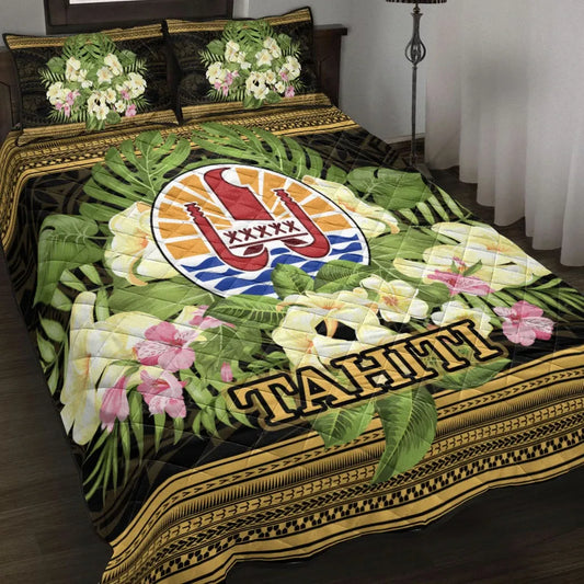 Tahiti Quilt Bed Set - Polynesian Gold Patterns Collection