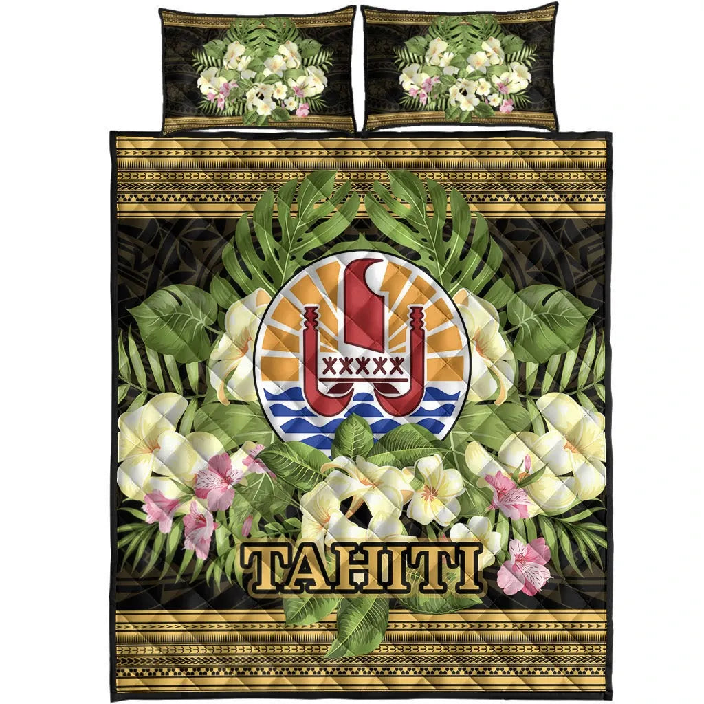 Tahiti Quilt Bed Set - Polynesian Gold Patterns Collection