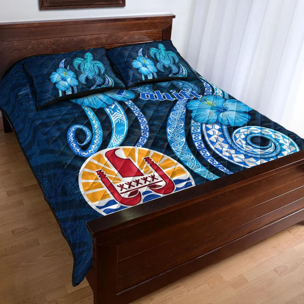 Tahiti Quilt Bed Set - Turtle and Tribal Tattoo Of Polynesian