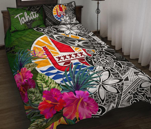 Tahiti Quilt Bed Set - Turtle Plumeria Banana Leaf