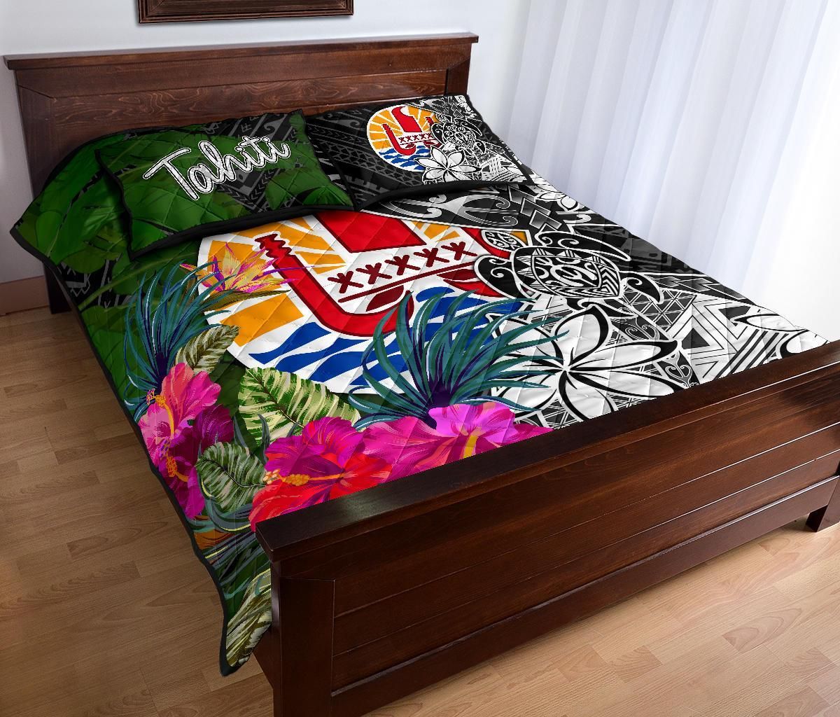Tahiti Quilt Bed Set - Turtle Plumeria Banana Leaf