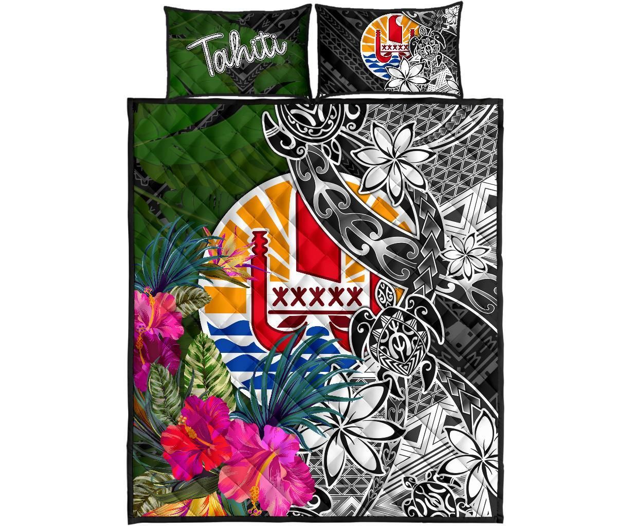 Tahiti Quilt Bed Set - Turtle Plumeria Banana Leaf