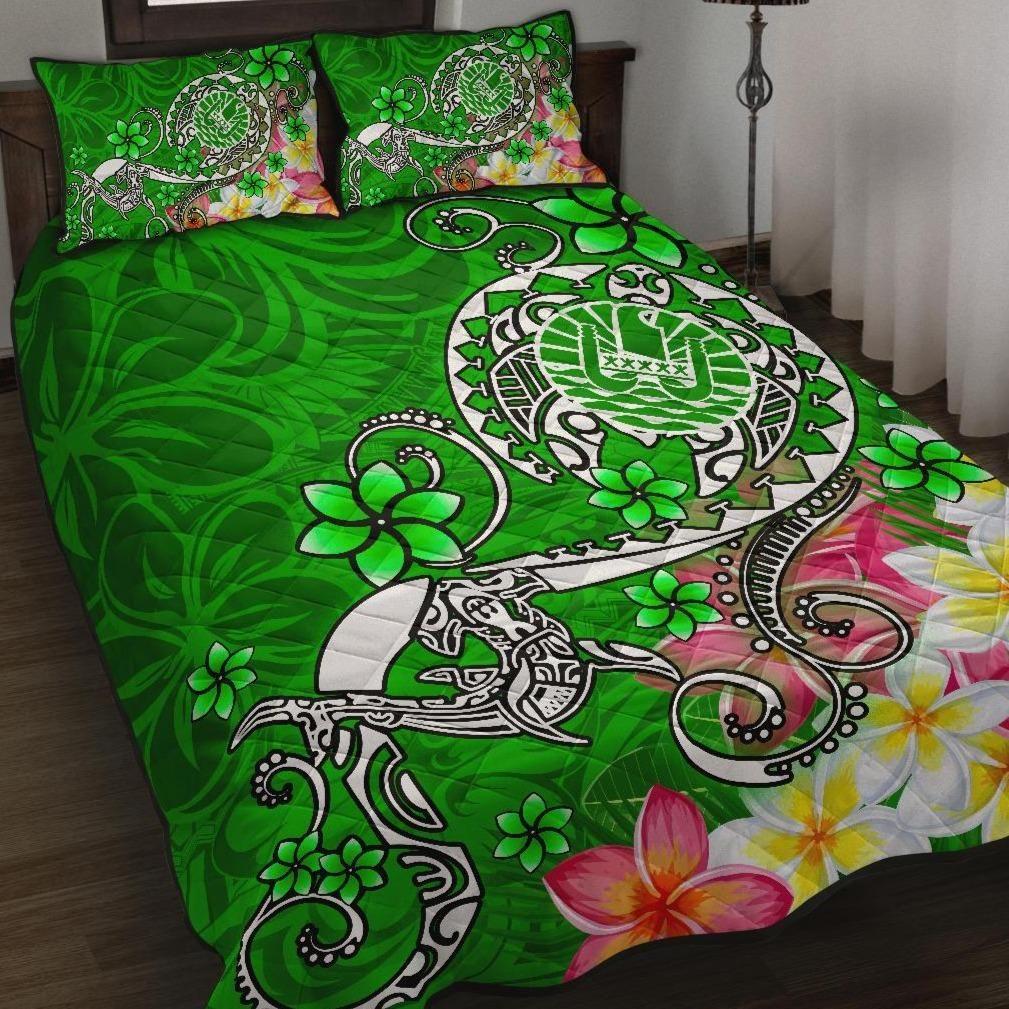 Tahiti Quilt Bed Set - Turtle Plumeria (Green)