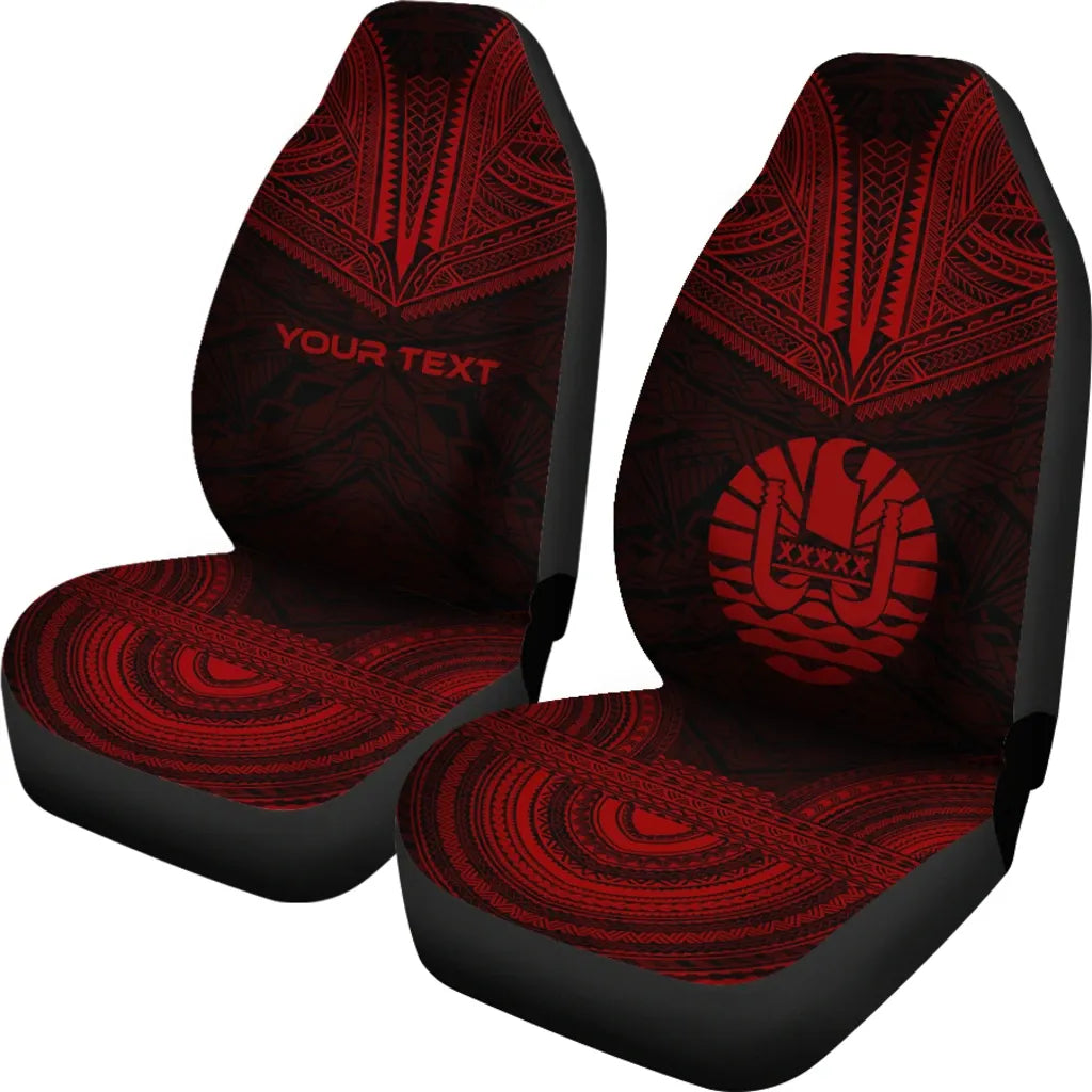 Tahiti Custom Personalised Car Seat Cover - Tahiti Flag Polynesian Chief Tattoo Deep Red Version