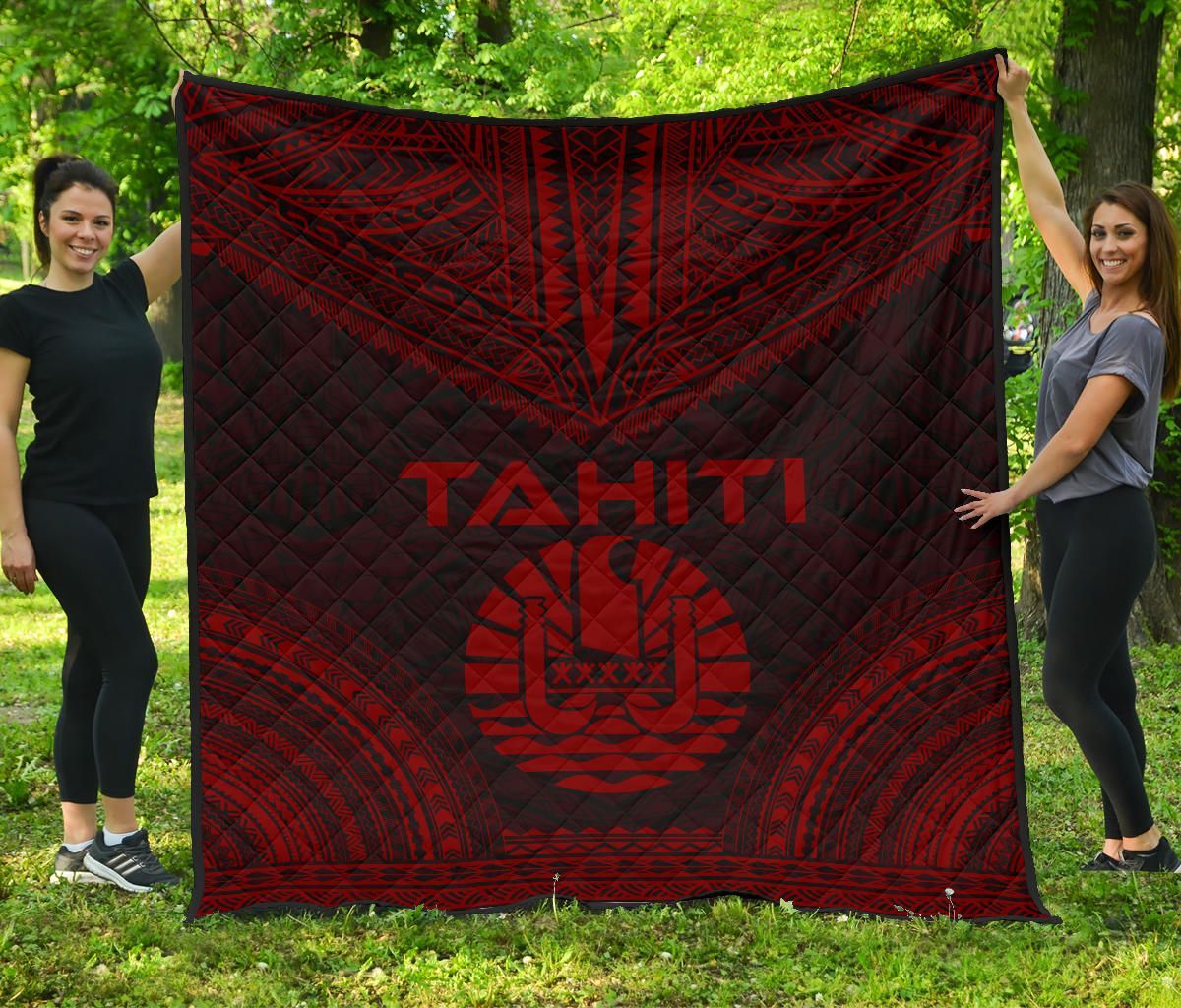 Tahiti Premium Quilt - Tahiti Flag Polynesian Chief Dark Red Version