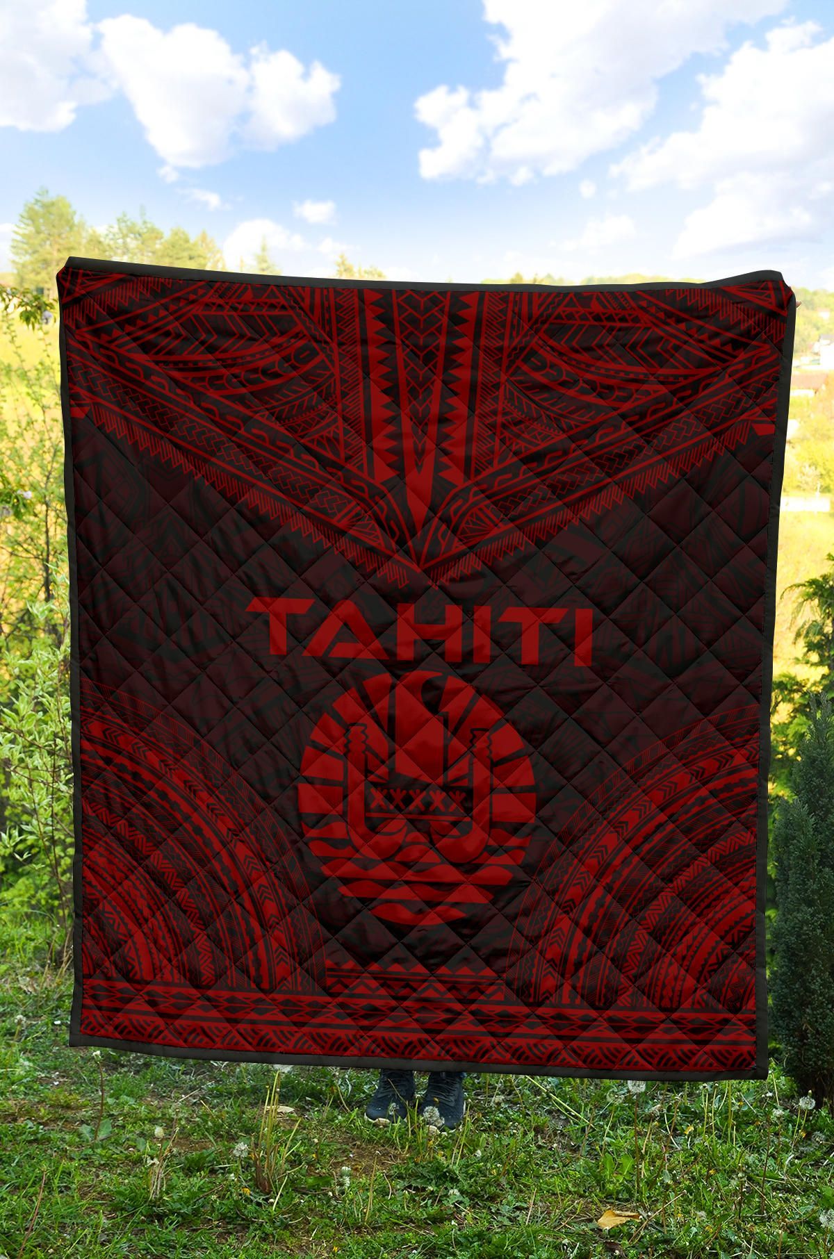 Tahiti Premium Quilt - Tahiti Flag Polynesian Chief Dark Red Version