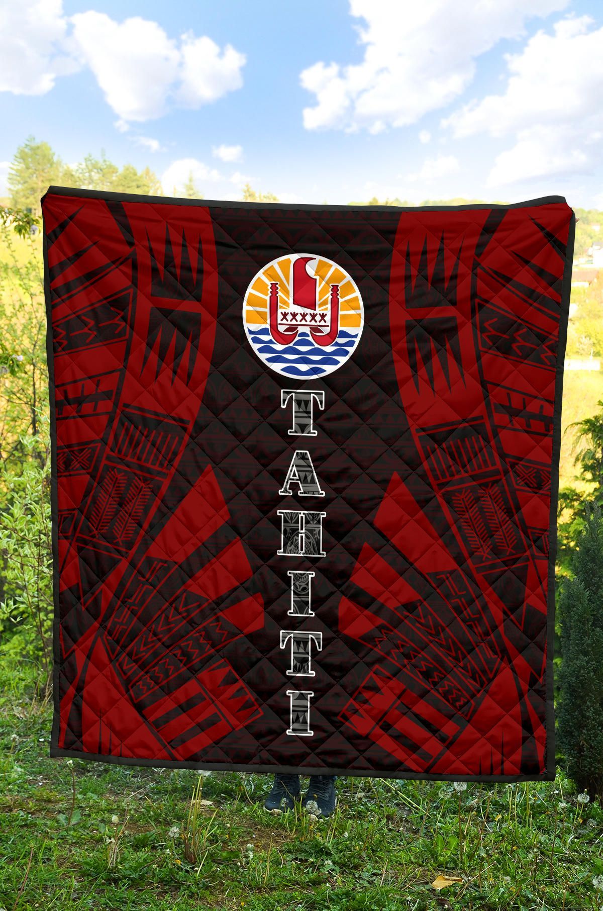 Tahiti Premium Quilt - Tahiti Flag Polynesian Red Tattoo