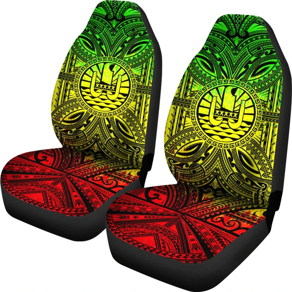 Tahiti Car Seat Cover - Tahiti Coat Of Arms Polynesian Reggae Style