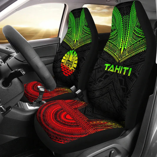 Tahiti Car Seat Cover - Tahiti Flag Polynesian Chief Tattoo Reggae Version