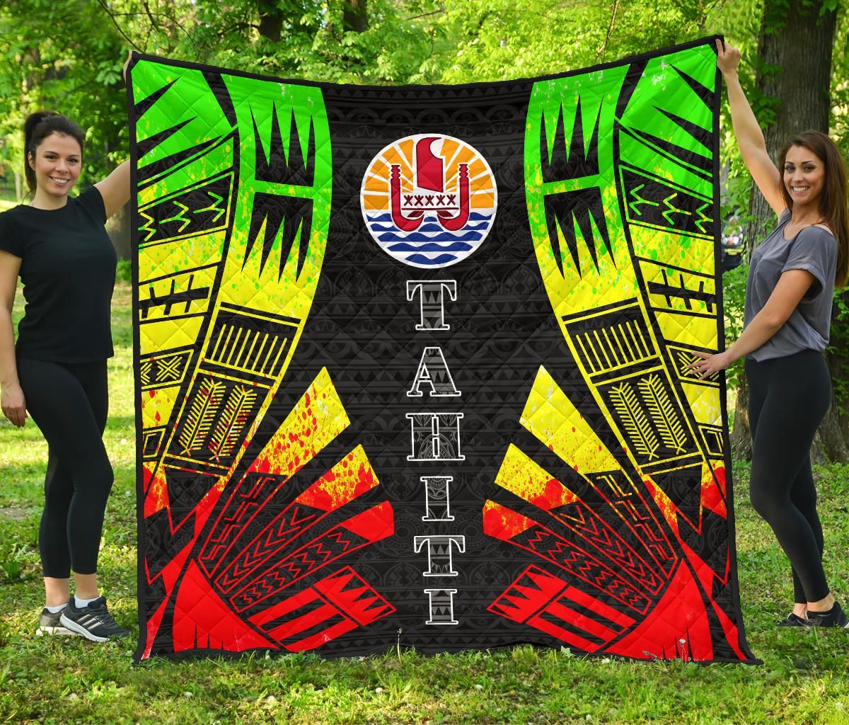 Tahiti Premium Quilt - Tahiti Flag Polynesian Reggae Tattoo