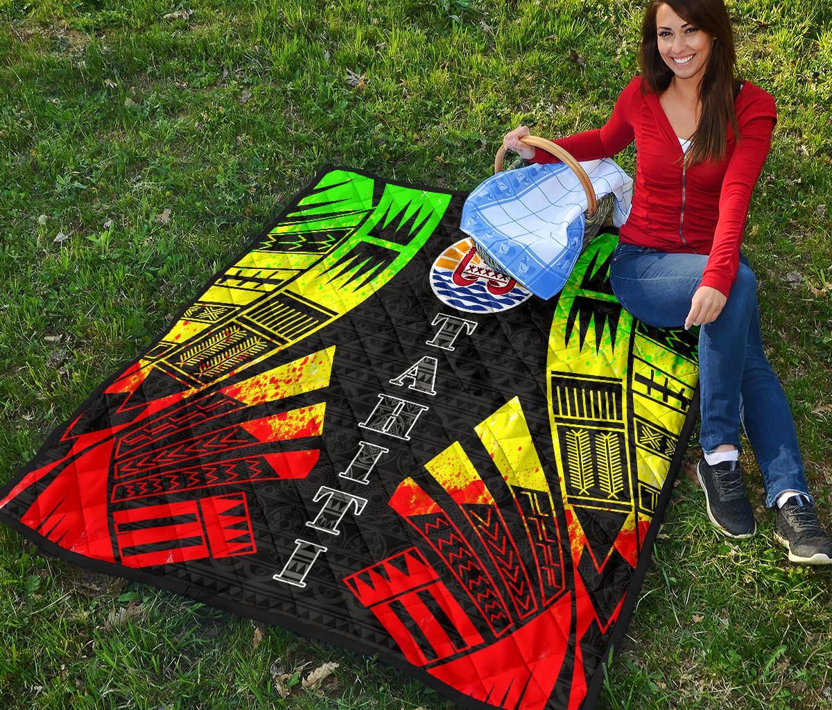 Tahiti Premium Quilt - Tahiti Flag Polynesian Reggae Tattoo
