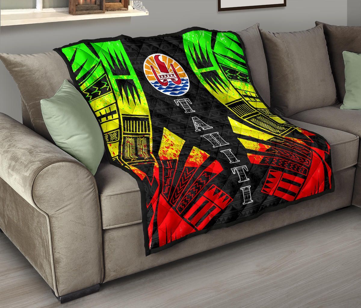 Tahiti Premium Quilt - Tahiti Flag Polynesian Reggae Tattoo