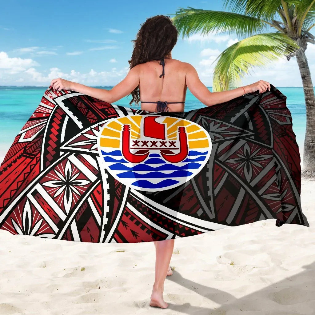 Tahiti Sarong - Tribal Flower Special Pattern Red Color