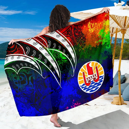 Tahiti Sarong - Tropical Leaf Rainbow Color
