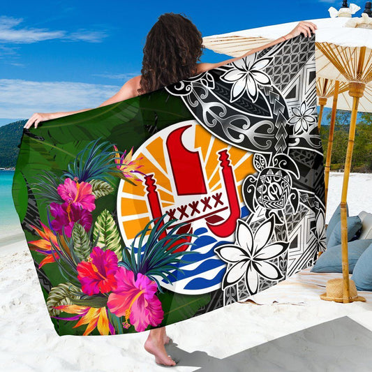 Tahiti Sarong - Turtle Plumeria Banana Leaf