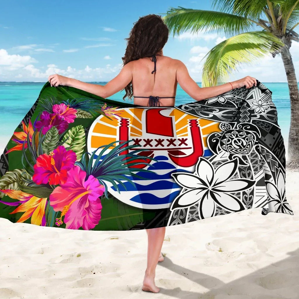 Tahiti Sarong - Turtle Plumeria Banana Leaf