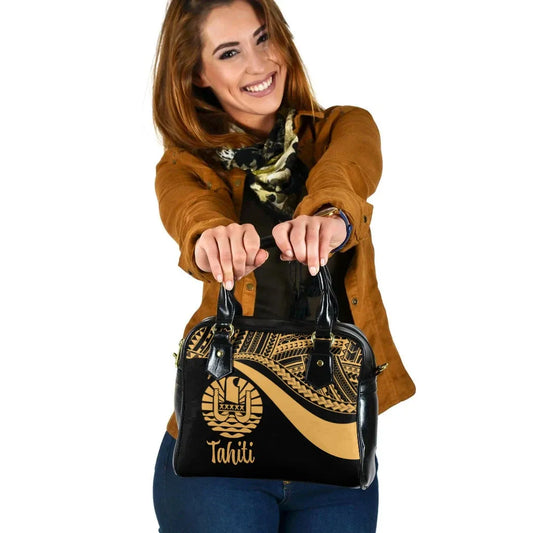 Tahiti Shoulder Handbag - Gold Polynesian Tentacle Tribal Pattern