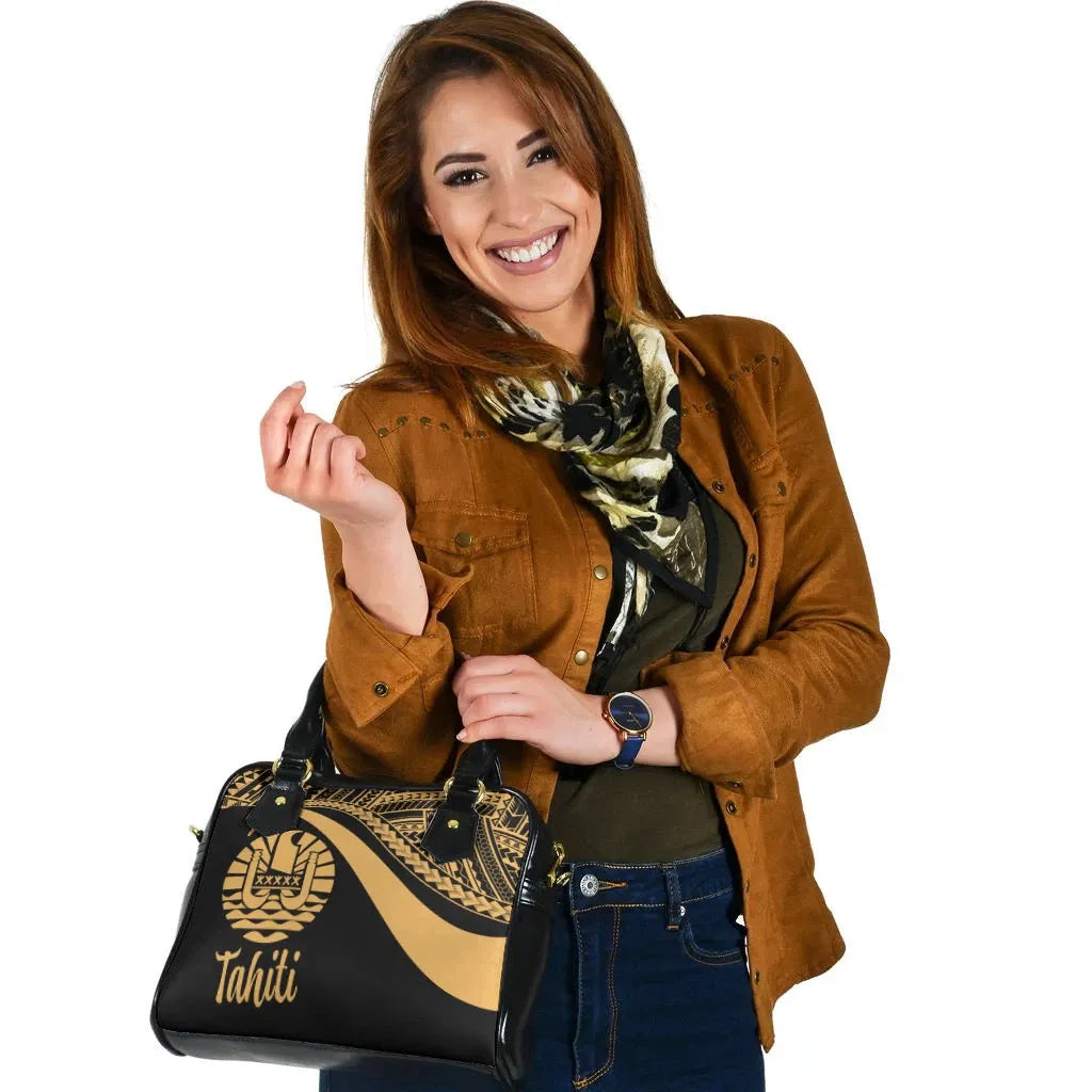 Tahiti Shoulder Handbag - Gold Polynesian Tentacle Tribal Pattern