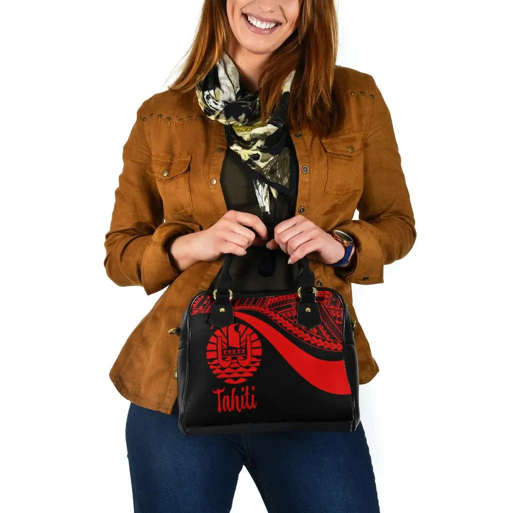 Tahiti Shoulder Handbag - Red Polynesian Tentacle Tribal Pattern