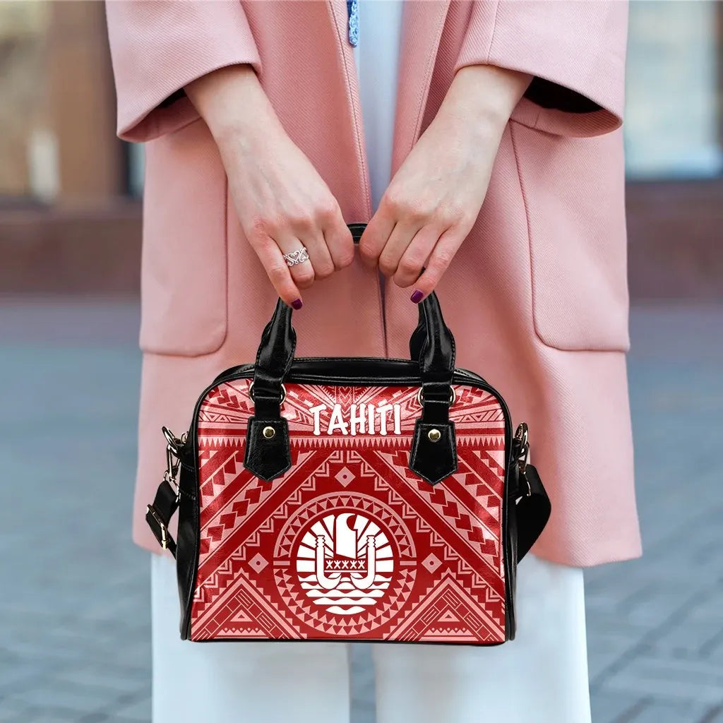 Tahiti Shoulder Handbag - Tahiti Seal In Polynesian Tattoo Style (Red)
