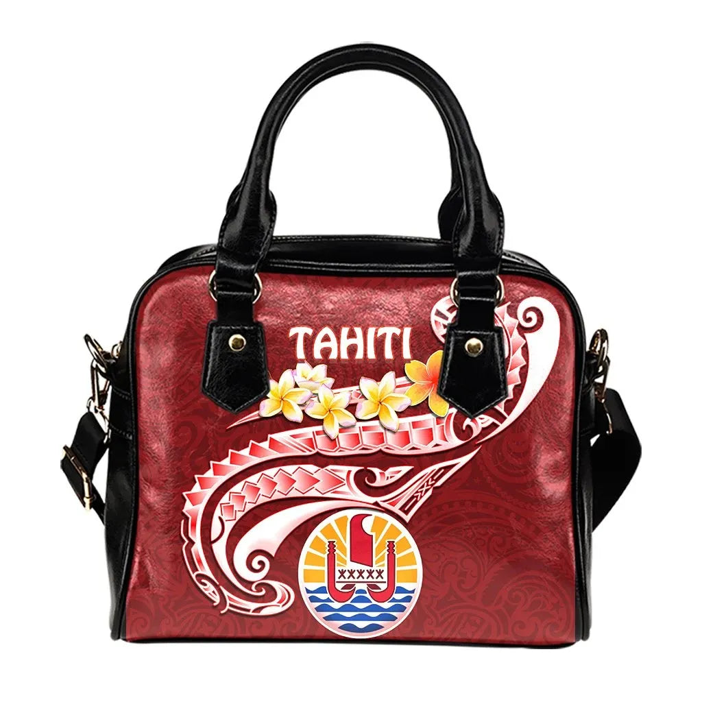 Tahiti Shoulder Handbag - Tahiti Seal Polynesian Patterns Plumeria