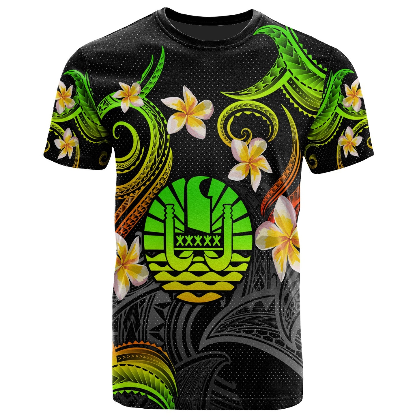 Tahiti T-shirt - Custom Personalised Polynesian Waves with Plumeria Flowers (Reggae)