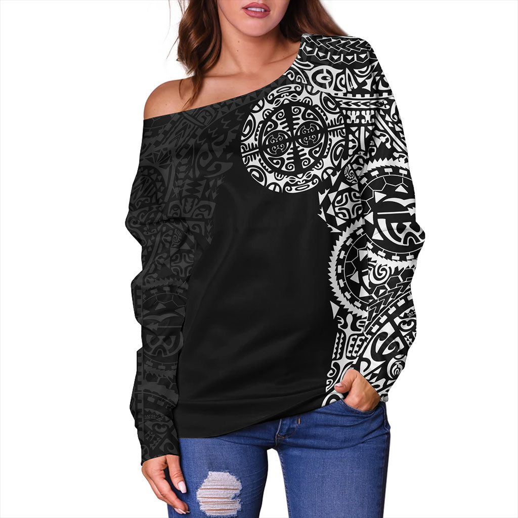 Tahiti Off Shoulder Sweatshirt Tribal Tattoo