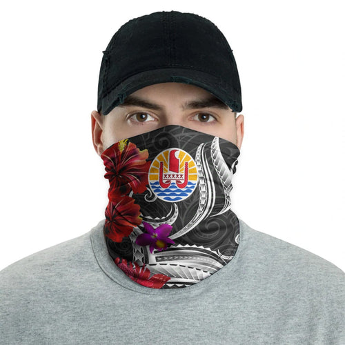Tahiti Neck Gaiter Tropical Flower with Polynesian Pattern