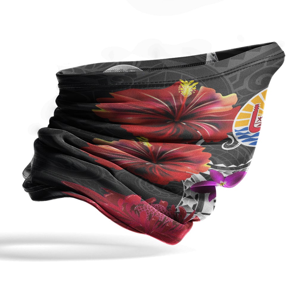 Tahiti Neck Gaiter Tropical Flower with Polynesian Pattern