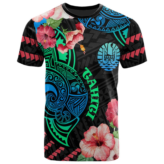 Tahiti T-Shirt - Polynesian Pride with Hibicus Flower Tribal Pattern