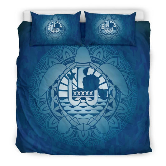Tahiti Duvet Cover Set - Tahiti Flag Turtle