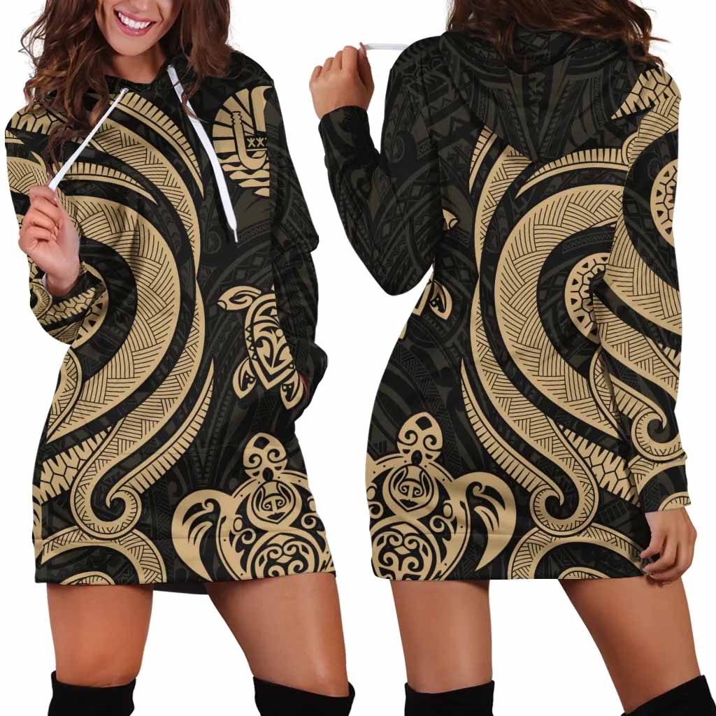 Tahiti Female Hoodie Dress - Gold Tentacle Turtle