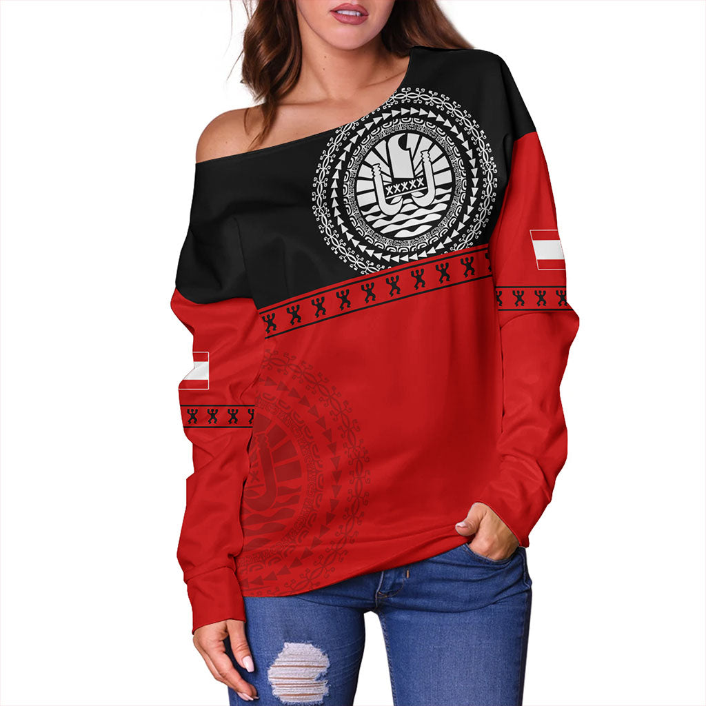 Tahiti Off Shoulder Sweatshirt Tribal Tattoo Design