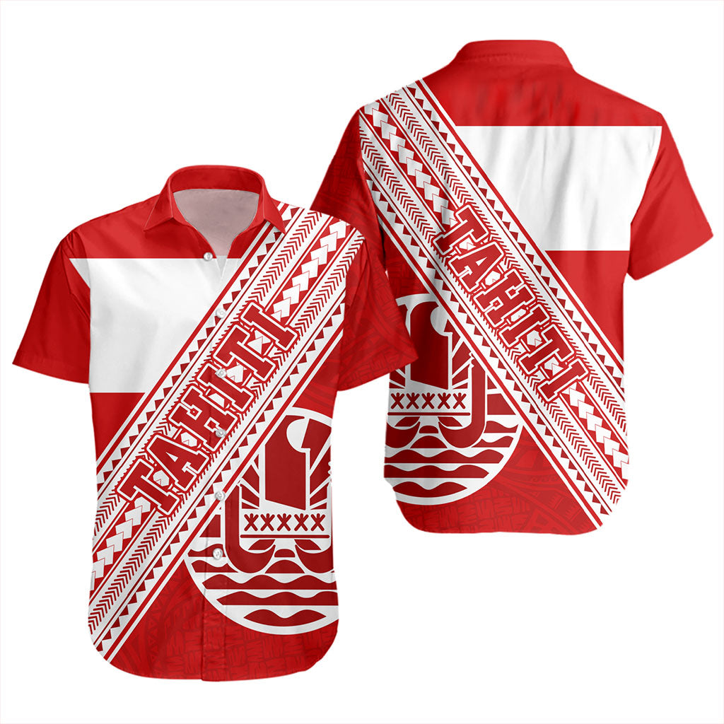 Tahiti Short Sleeve Shirt Flag And Coat Of Arms