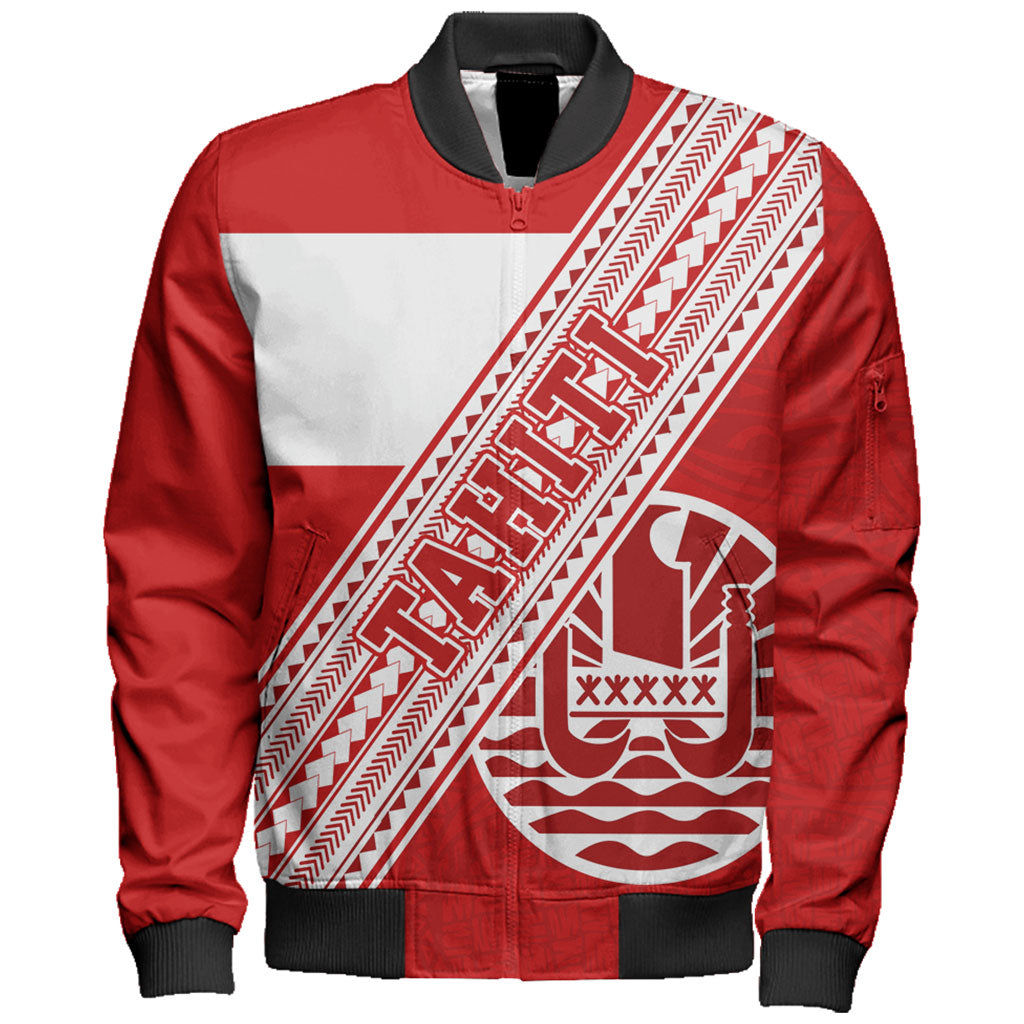 Personalised Tahitian Football Sleeve Zip Bomber Jacket Tahiti Coat Of Arm Polynesian Sporty Style LT14 main image 1