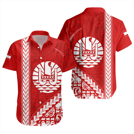 Tahiti Short Sleeve Shirt Tribal Fabric And Coat Of Arms