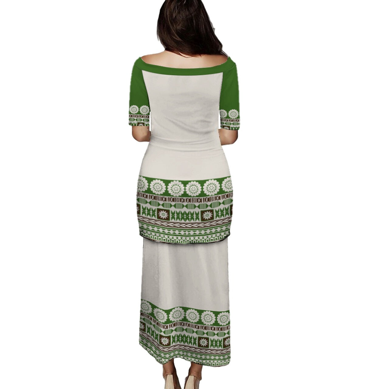 Fiji Combo Puletasi And Shirt Tapa Green Pattern