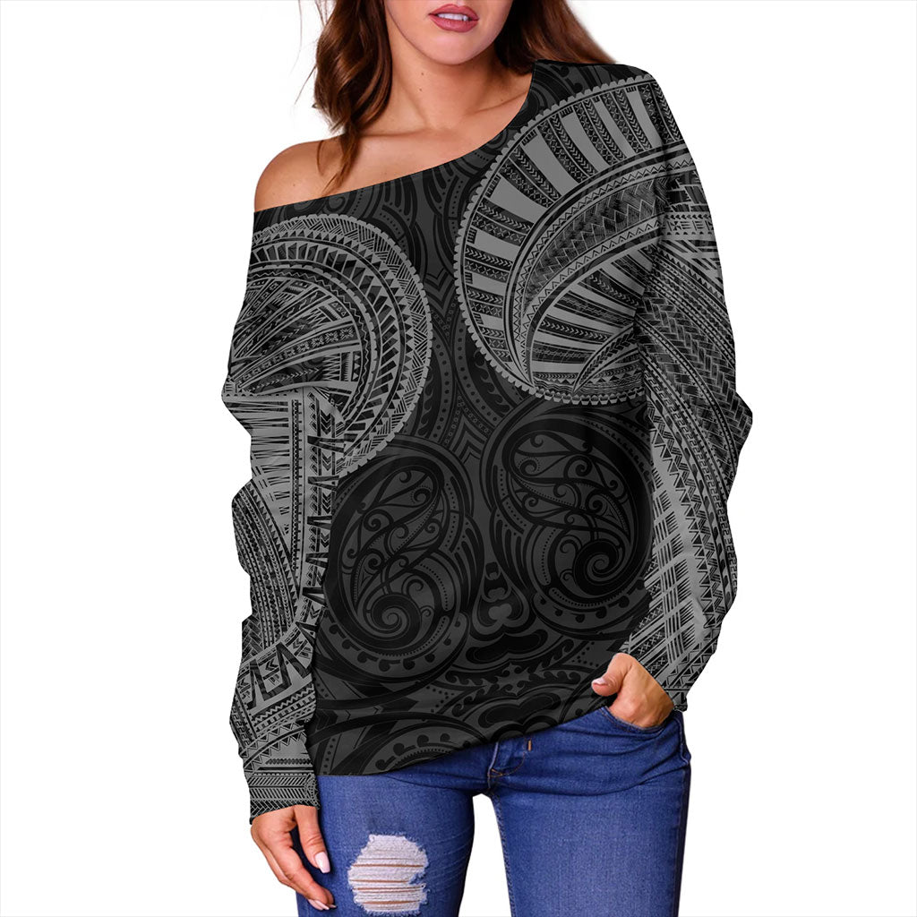 Samoa Off Shoulder Sweatshirt Tribal Tattoo Chest Design